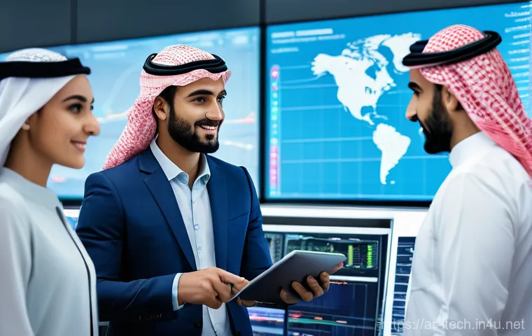 물류기술사 취득을 위한 학습 계획 수립 - **Prompt:** A group of diverse young Arab logistics professionals, both men and women, in a brightly...